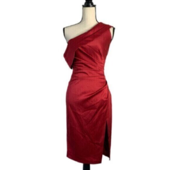 Lavish Alice Burgundy Off The Shoulder Pleated Side Cocktail Dress - Picture 14 of 14